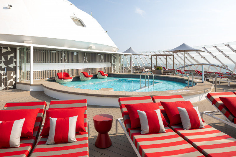 On the new Celebrity Beyond, The Retreat is an exclusive resort space for suite guests designed by Kelly Hoppen CBE. The new two-level Retreat Sundeck offers secluded cabanas, chic seating, water features, the Retreat Bar and more all to help guests make the most of the ocean air. The breathtaking new-luxury ship, the third in the industry-transforming Edge Series®, will set sail on its maiden voyage out of Southampton, England on April 27, kicking off its European Season.