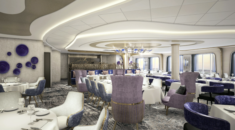 Celebrity Cruises reveals new culinary experiences for its upcoming ship Celebrity Ascent - The redesigned Cosmopolitan restaurant inspired by the culture of champagne (Image at LateCruiseNews.com - July 2023)